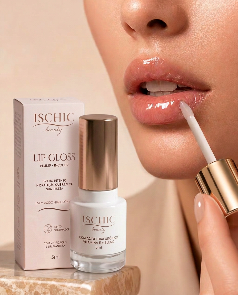 Aplicação do Lip Gloss Plump ISCHIC nos lábios